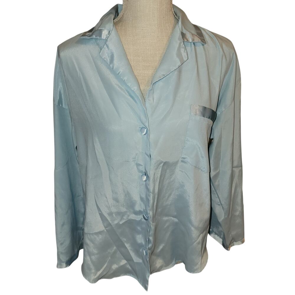 Victoria's Secret Light Blue Small Silky Nightshirt Long Sleeve Button Up